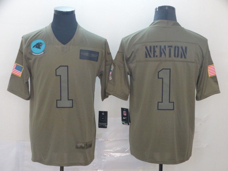 Men Carolina Panthers #1 Newton Nike 2019 Olive Camo Salute to Service Limited NFL Jerseys